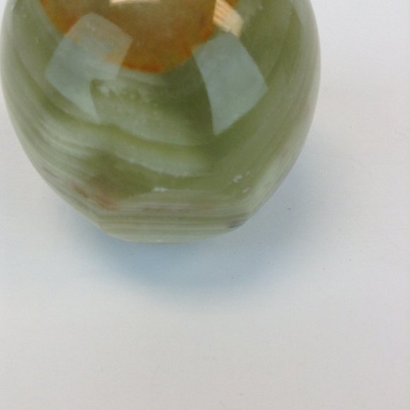 Vintage Hand Carved Polished Onyx Stone Marble Apple Paperweight Brass Stem - Picture 9 of 10